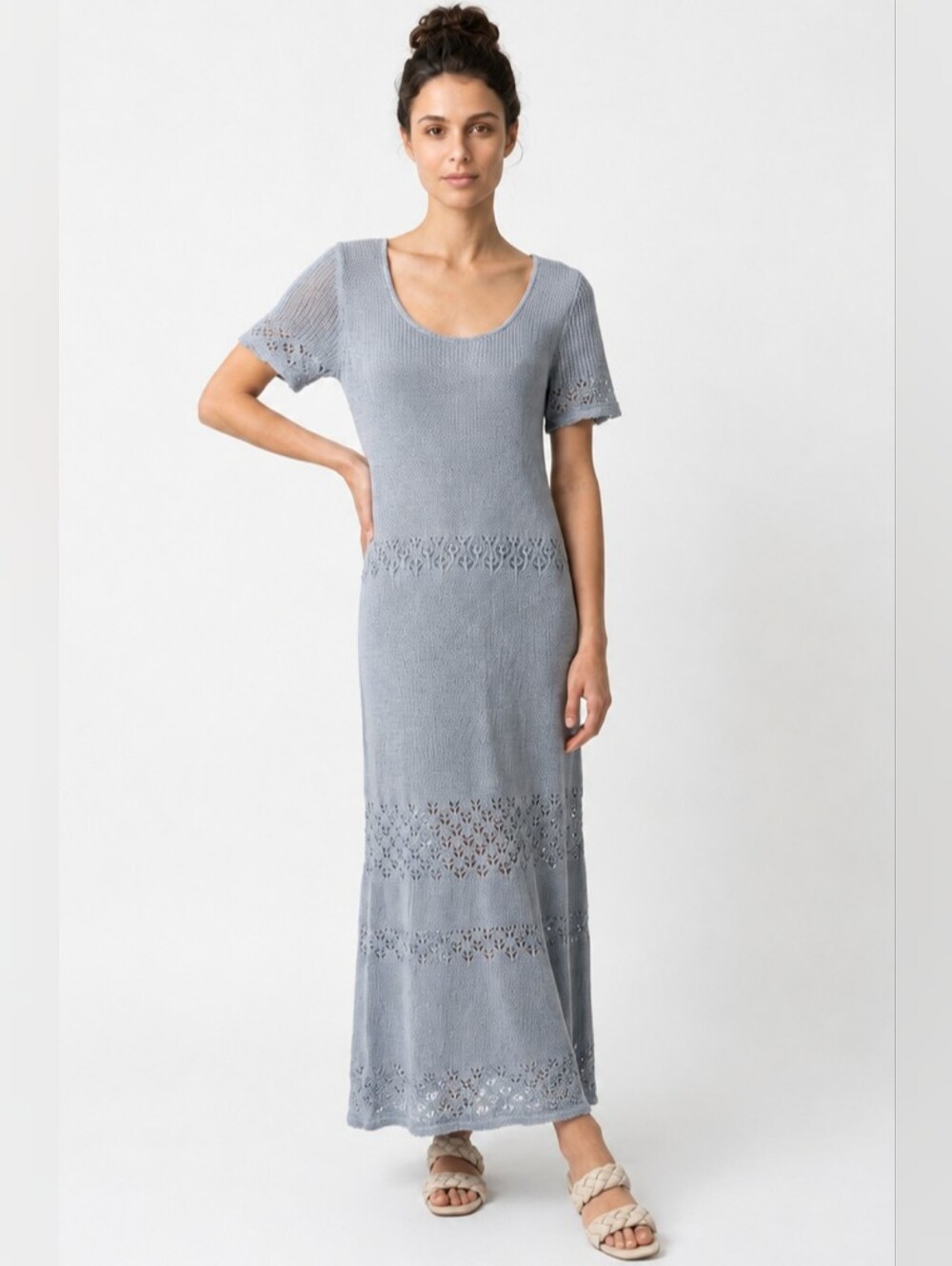 Absolutely Famous Crochet Maxi Dress In Frost Blue Size M/XL